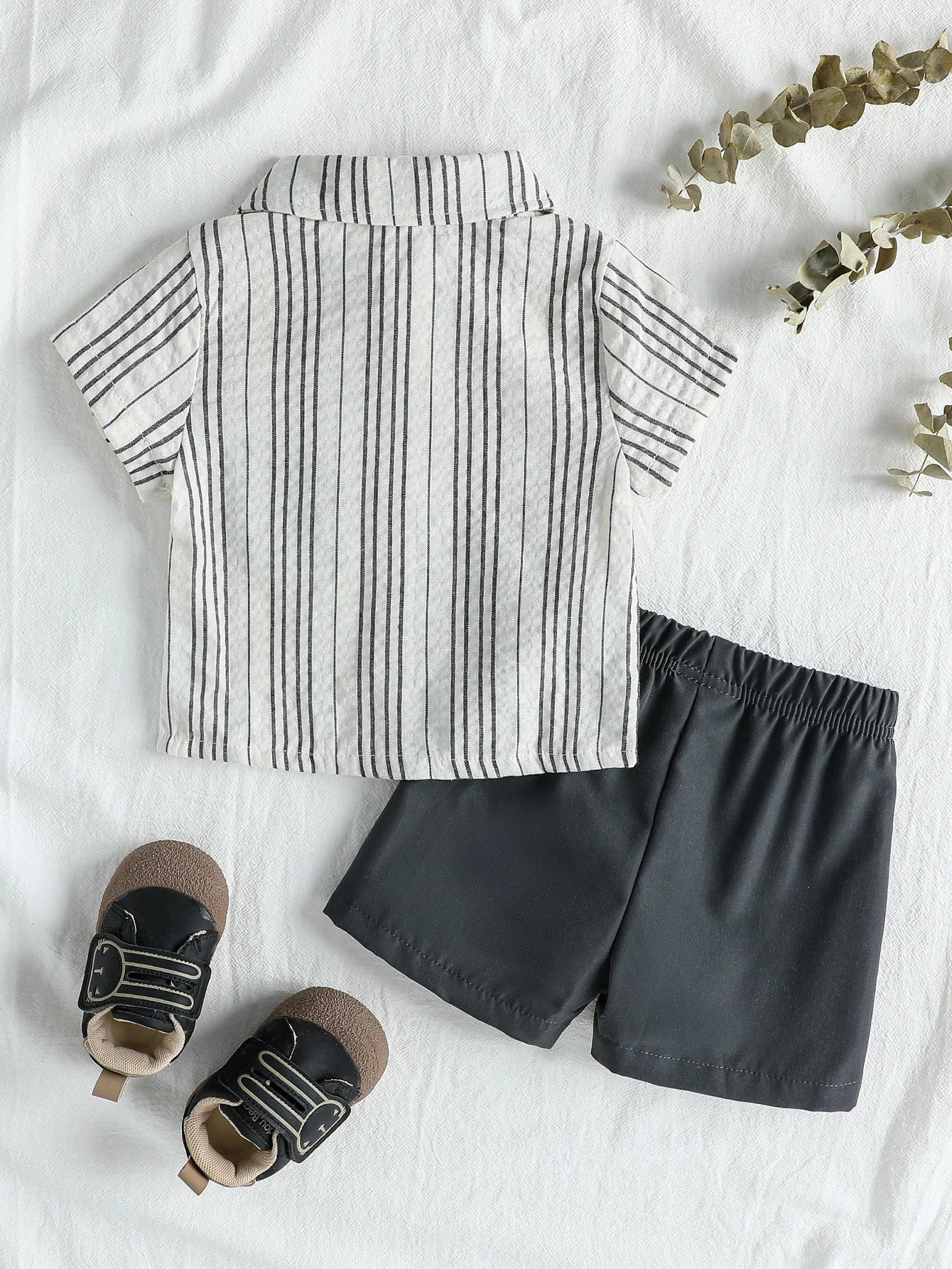 Gray Striped Button Down Set
