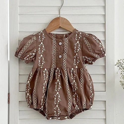 Floral Embroidery Cotton Rompers