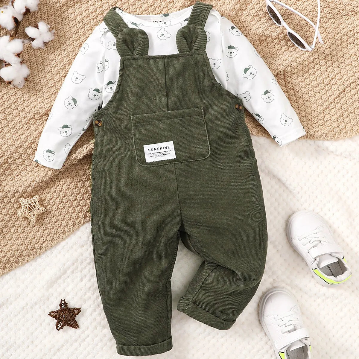 Boys White Bear and Green Set