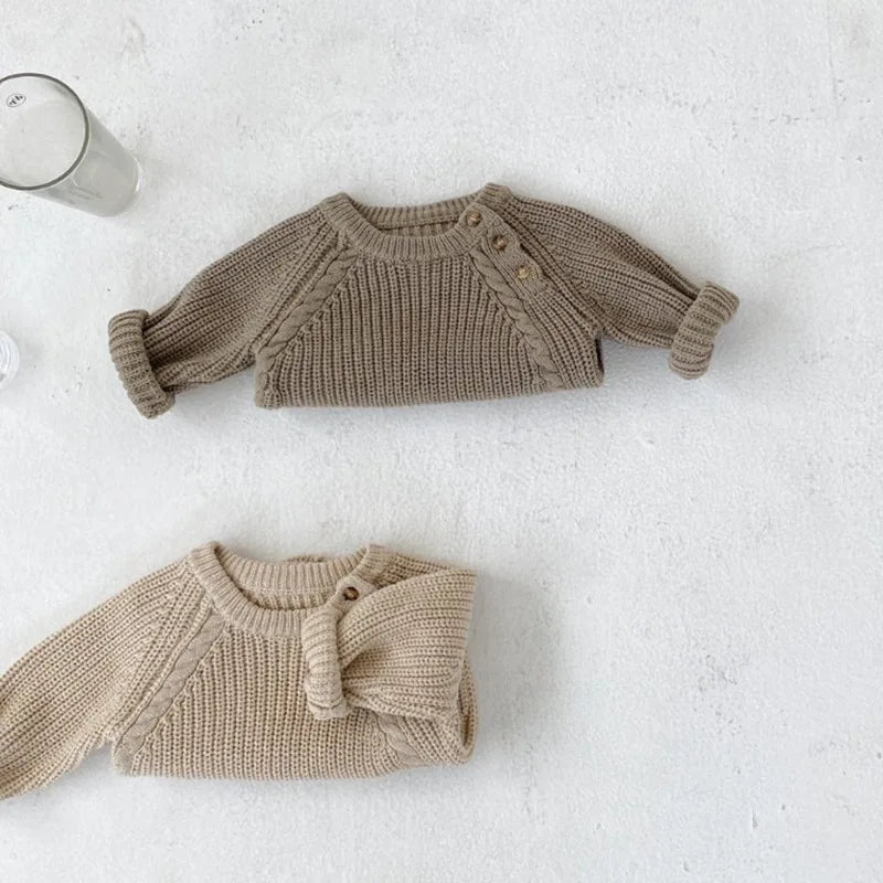Neutral Side Button Cable Knit Romper