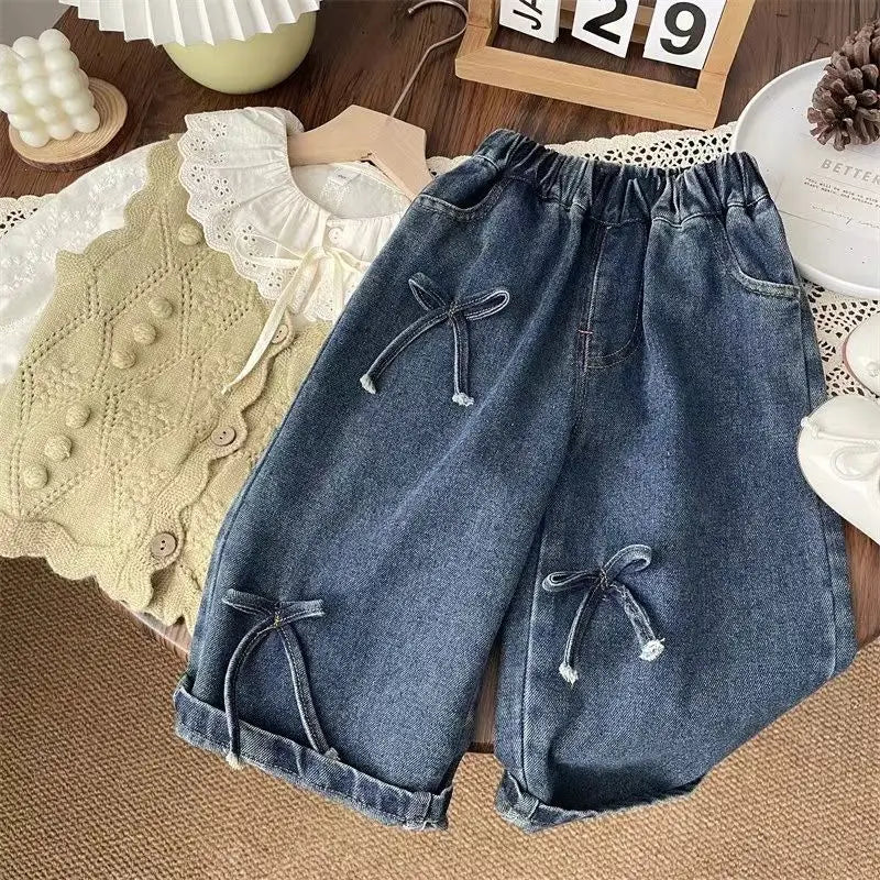 Girls Wide Leg Bowknot Jeans