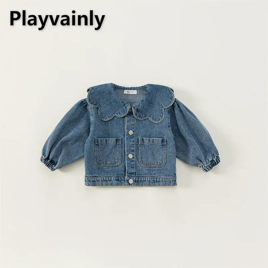 Girls Denim Ruffle Collar Blouse