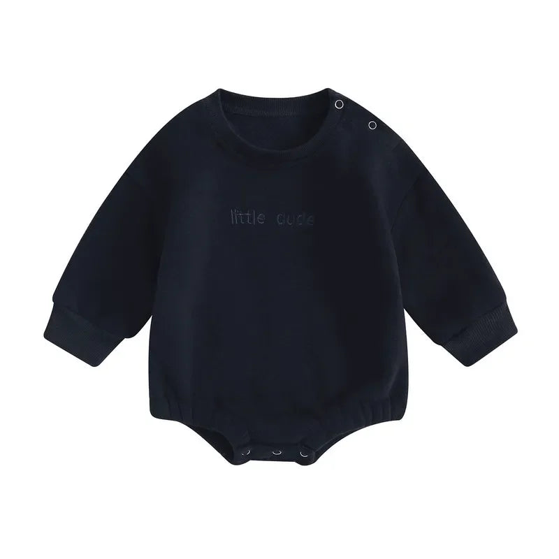 Little Dude Embroidery Sweater Romper