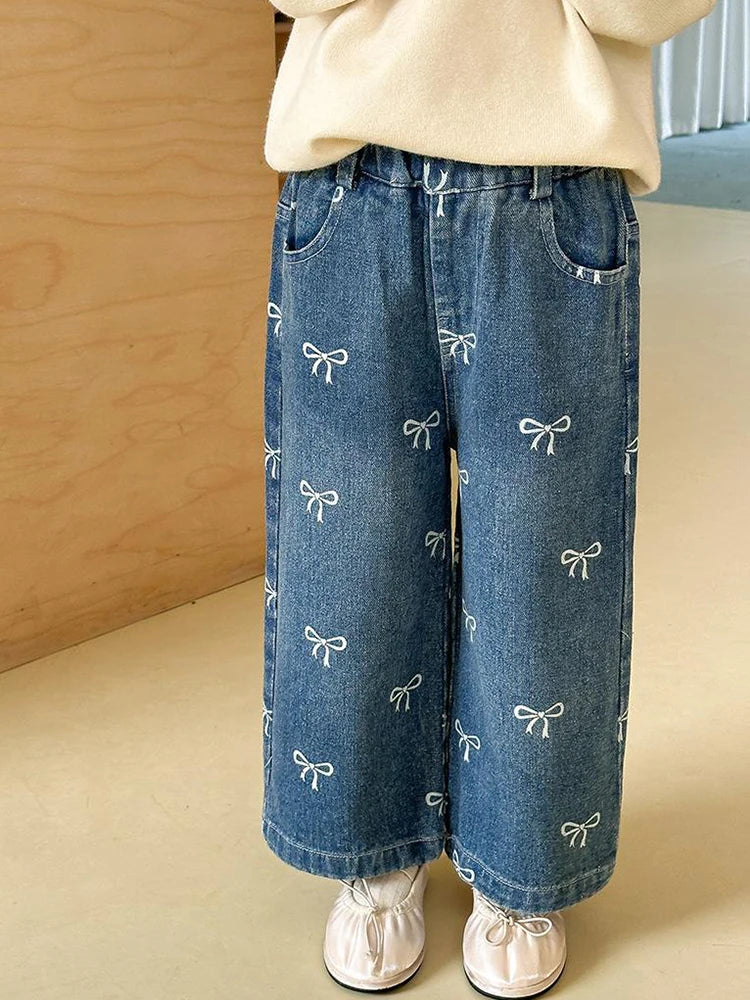 Girls Bow Print Jeans