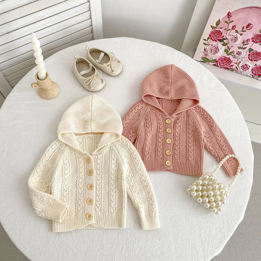 Cotton Cable Knit Hooded Cardigan