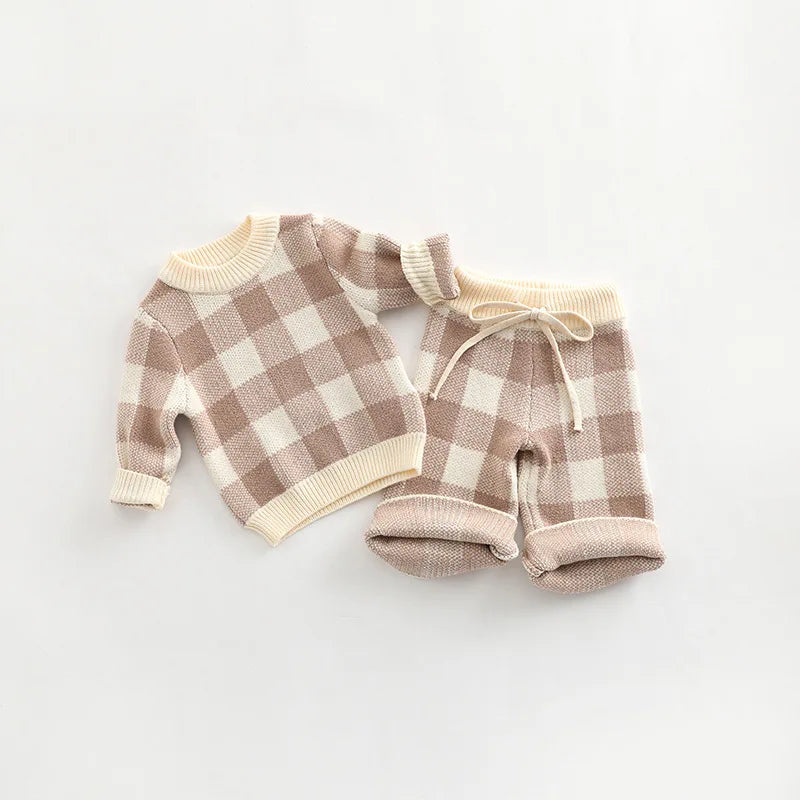 Unisex Plaid Knitted Set