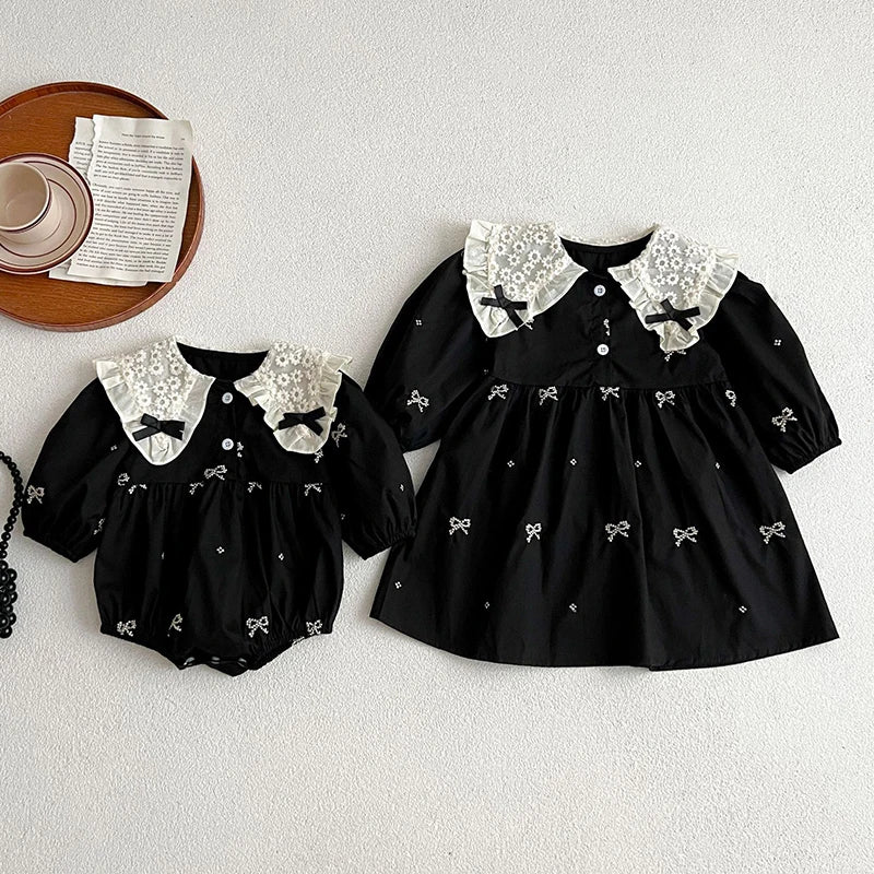 Girls Black Bow Romper and Dress