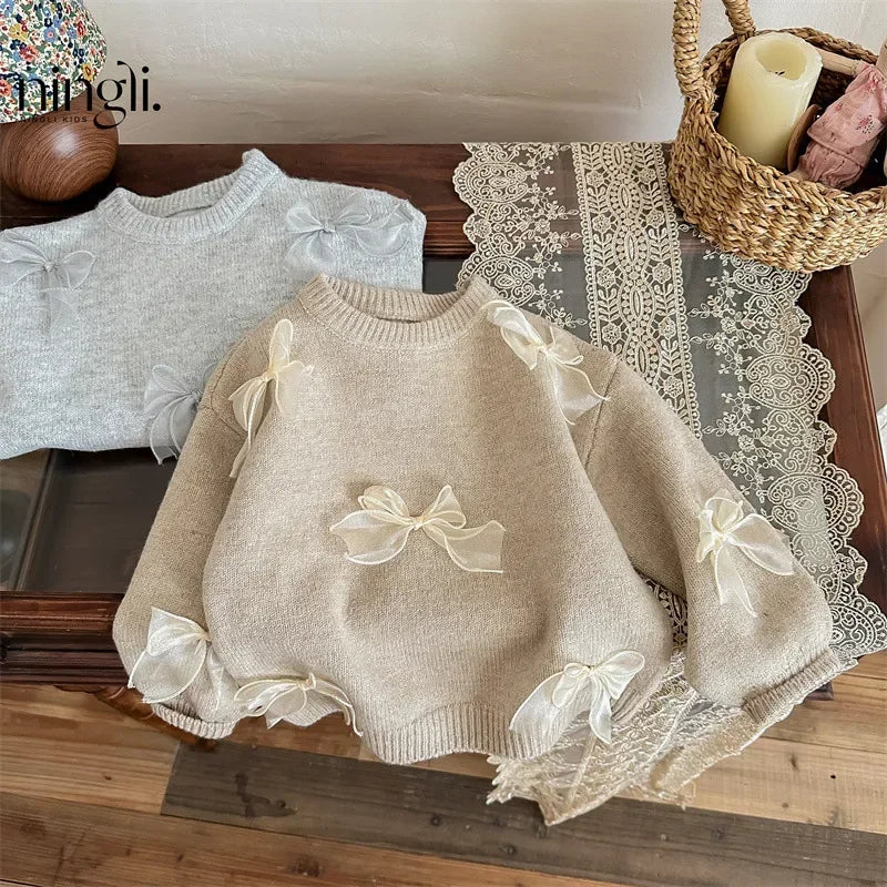 Girls Bow Knit Sweater