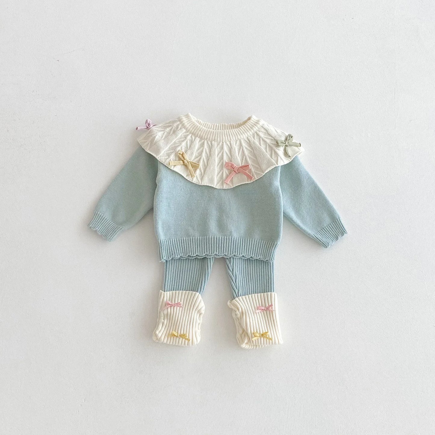 Knit Bow Detail Ribbed Collar Set