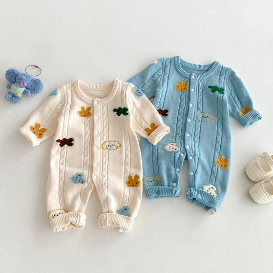 Cartoon Animal Embroidery Knit Jumpsuit