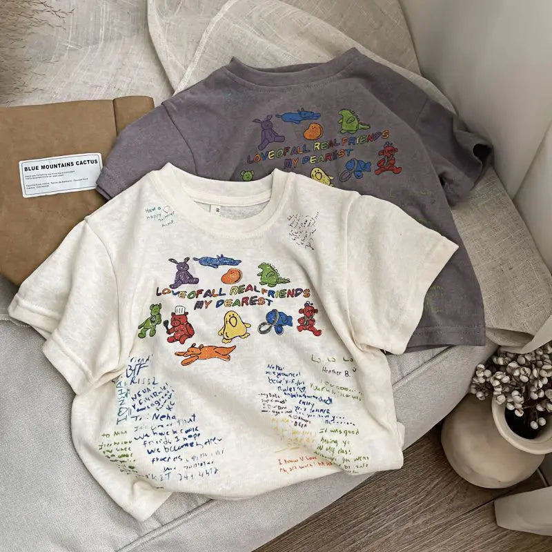 Cotton Animal Letter T-shirt