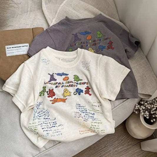 Cotton Animal Letter T-shirt