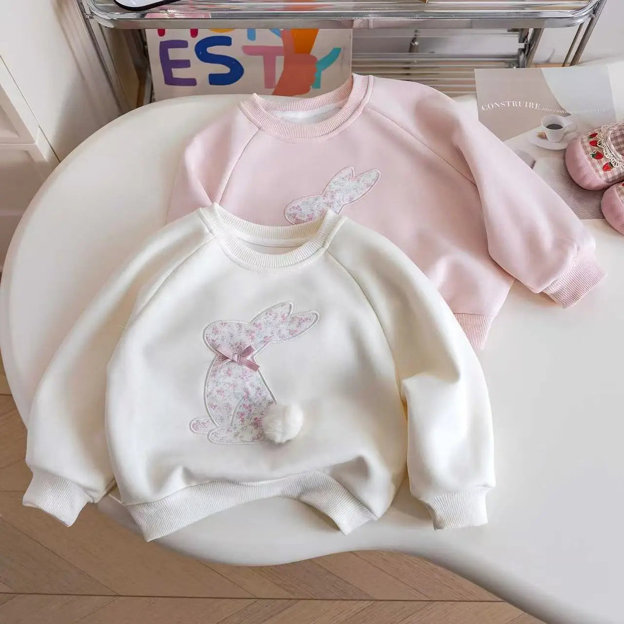 Pink Floral Bunny Pom-Pom Sweatshirt