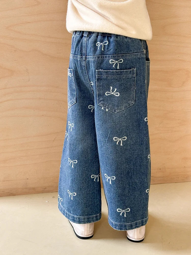 Girls Bow Print Jeans