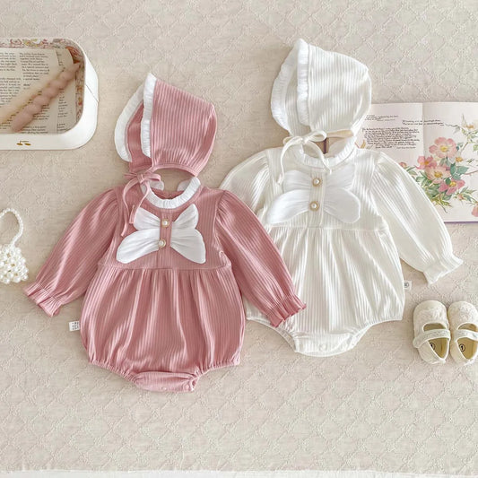 Big Bow Standing Collar Romper and Hat