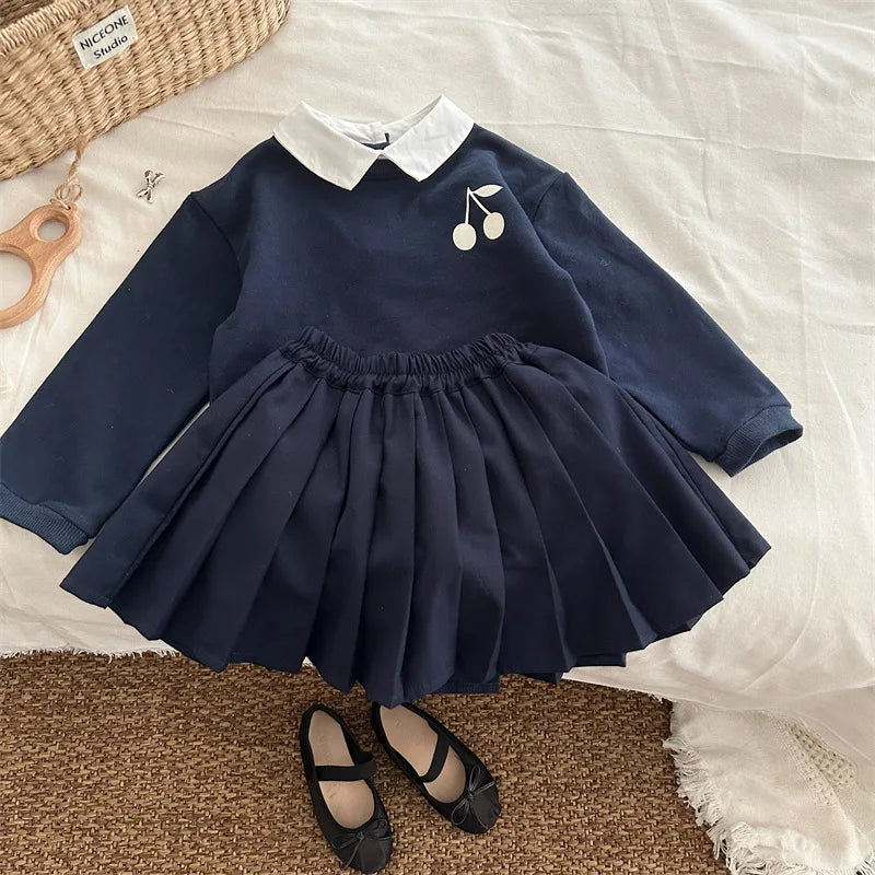 Navy Blue Cherry Collar Sweatshirt