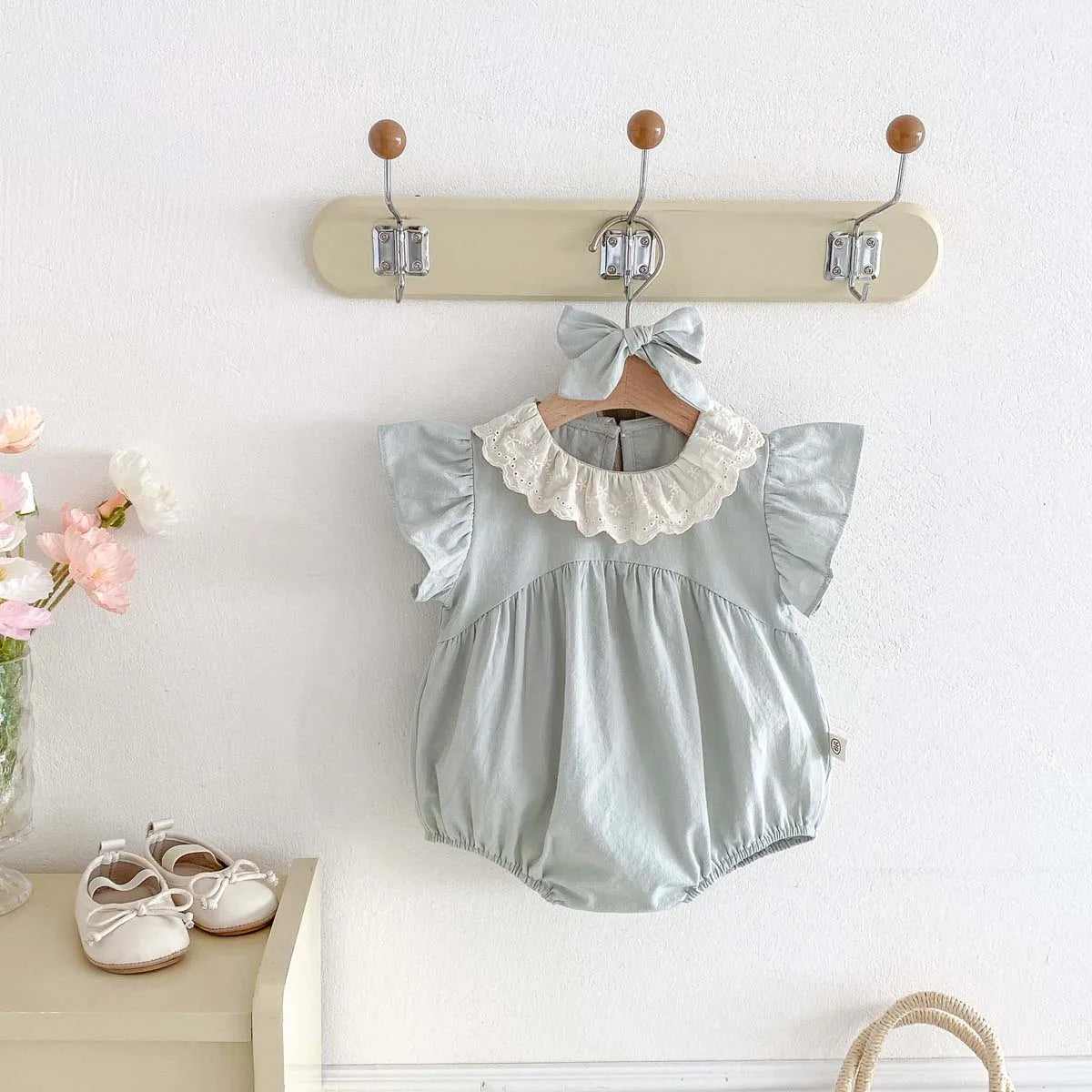Sky Blue Laced Collar Romper and Headband