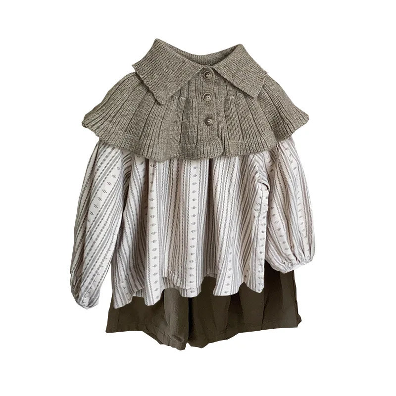 Girls Knitted Collar Blouse and Pants