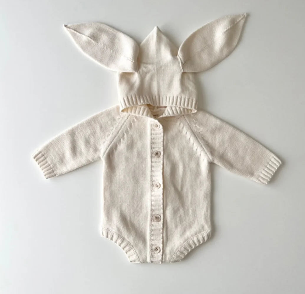 Knit Hooded Bunny Ear Romper