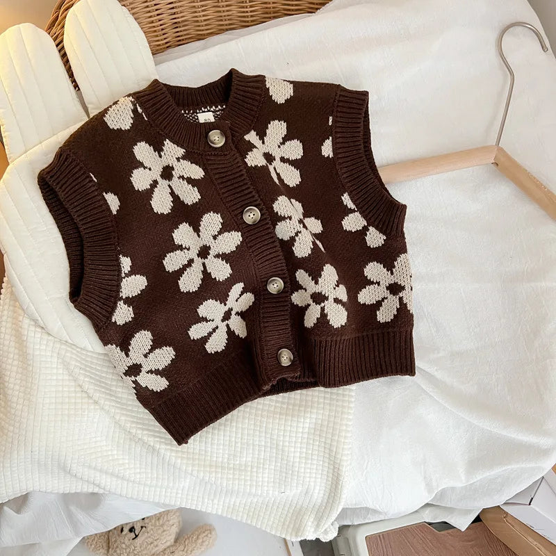 Girls Versatile Flower Knitted Vest