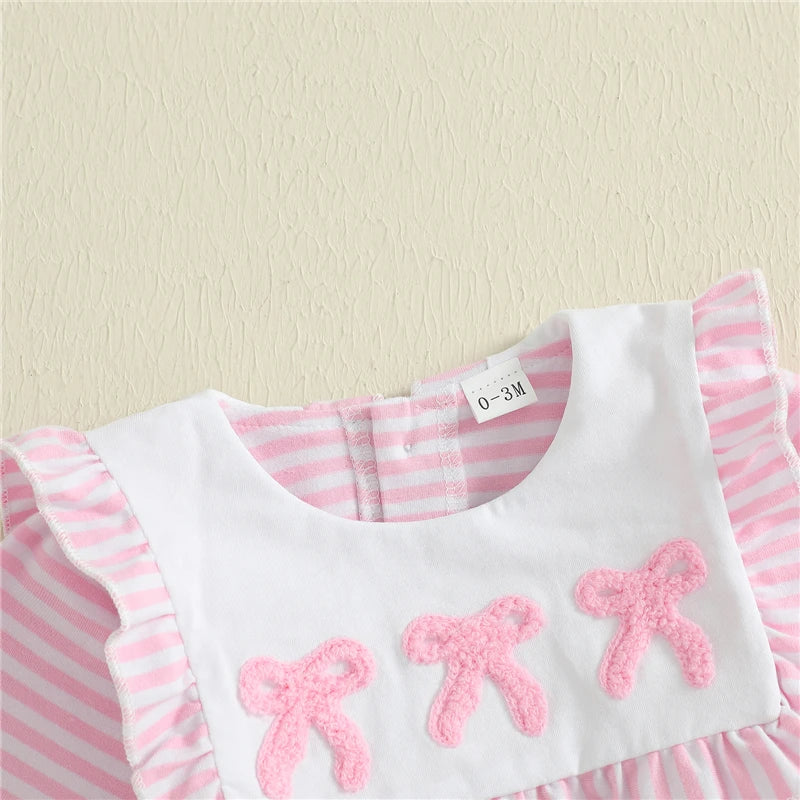 Doll Collar Bow Embroidery Striped Romper