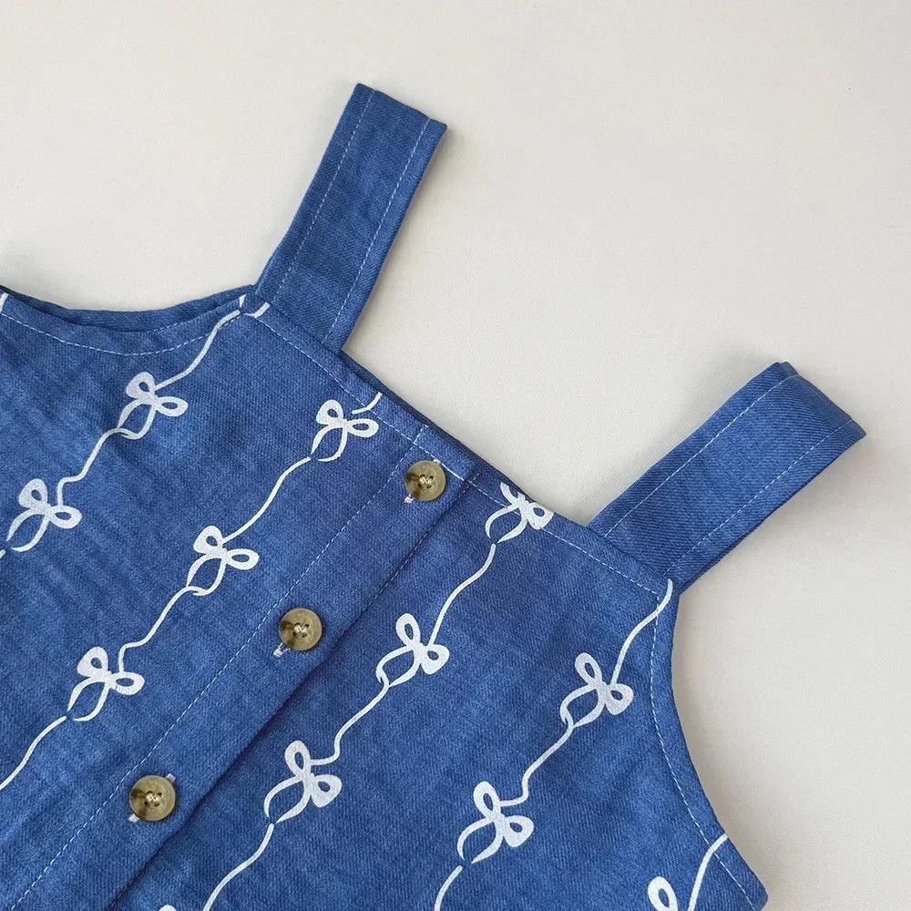 Imitation Denim Bow Print Set