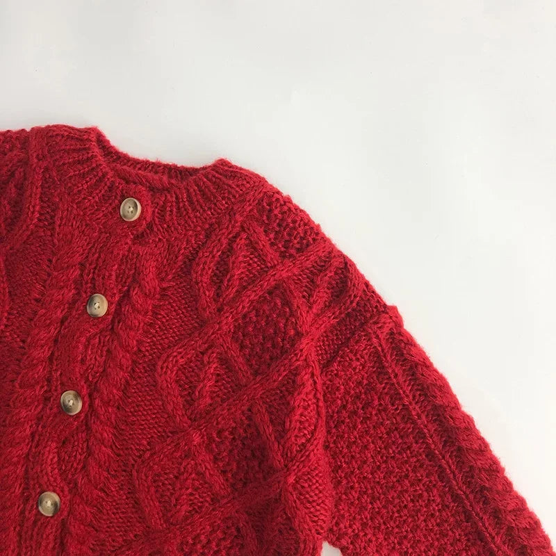 Red Cable Knit Cardigan