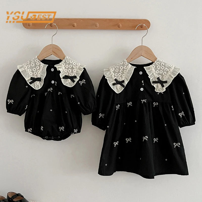 Girls Black Bow Romper and Dress