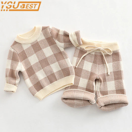 Unisex Plaid Knitted Set