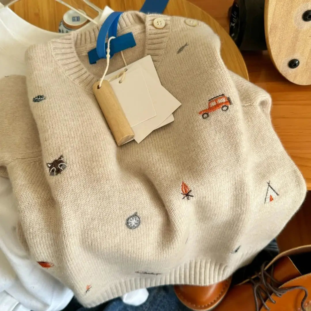 Cartoon Embroidery Knit Versatile Sweater