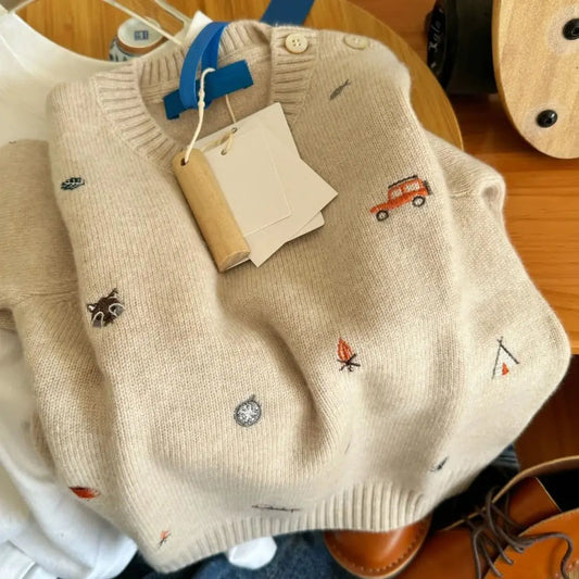 Cartoon Embroidery Knit Versatile Sweater