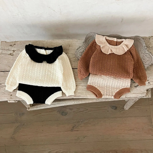 Breathable Ruffle Collar Knit Set