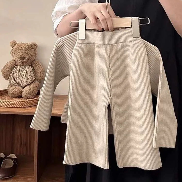 Girls Khaki Knitted Bow Set