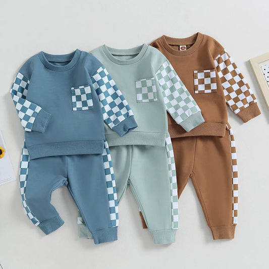 Checker Print Drawstring Sweatsuit Set