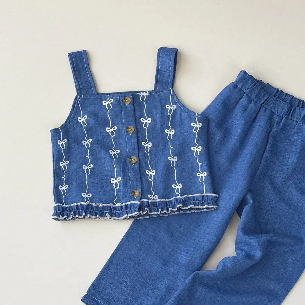 Imitation Denim Bow Print Set