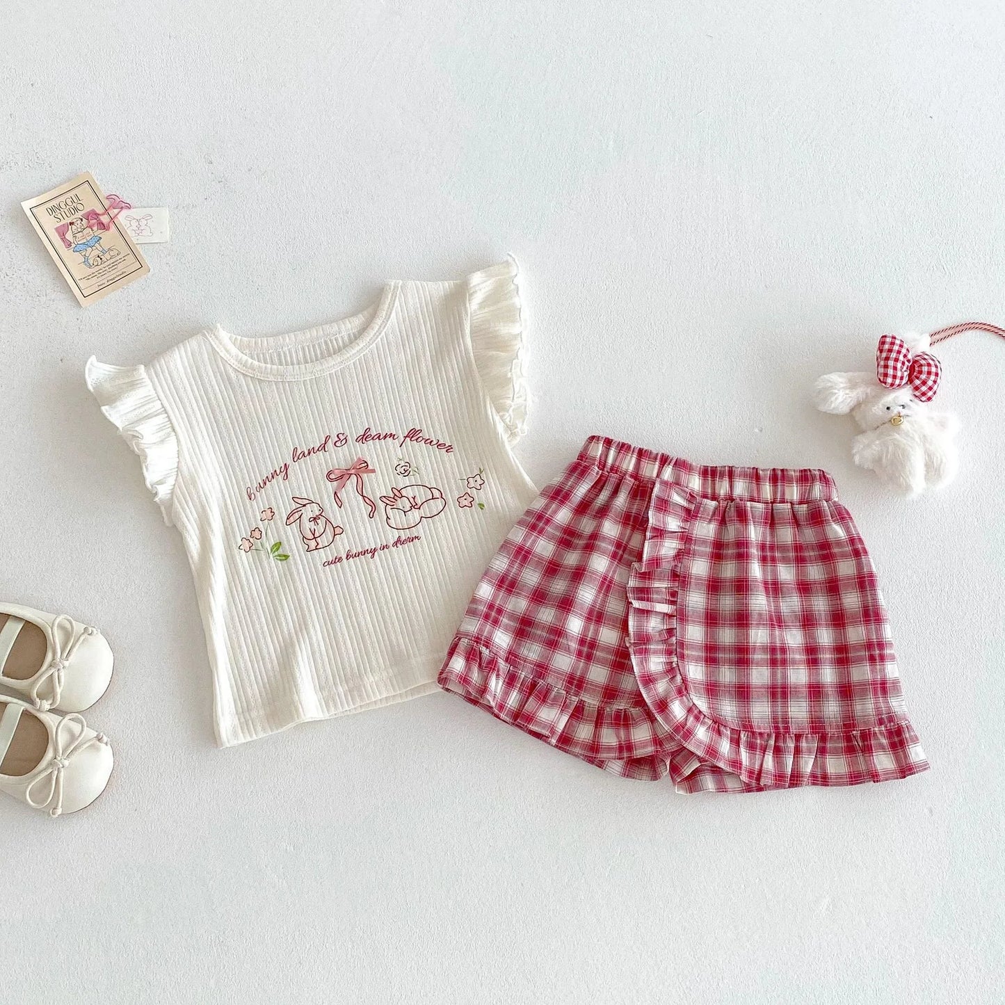Bunny Plaid Lace T-shirt and Shorts