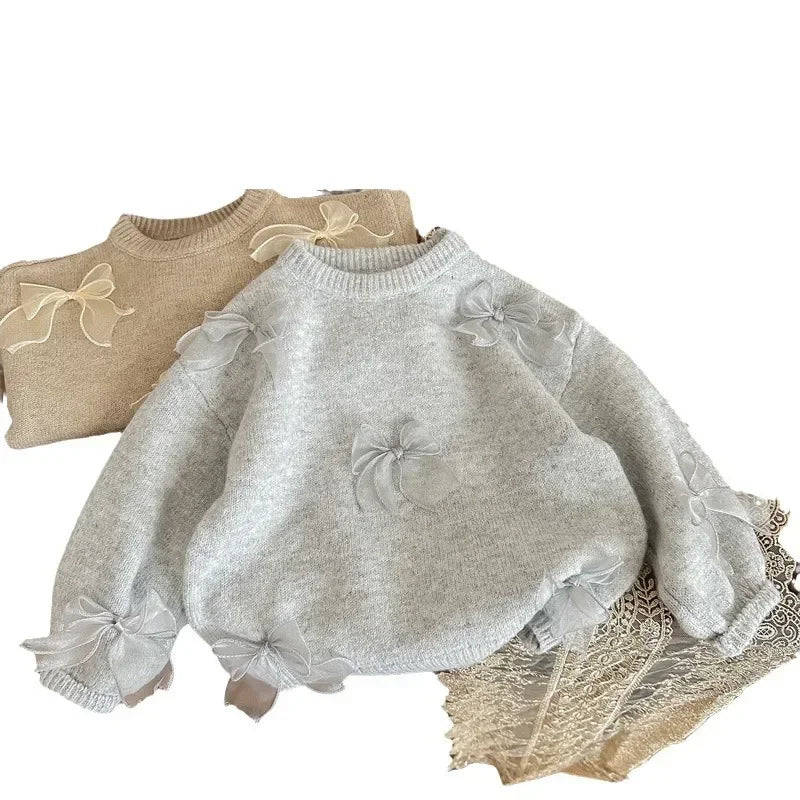 Girls Bow Knit Sweater