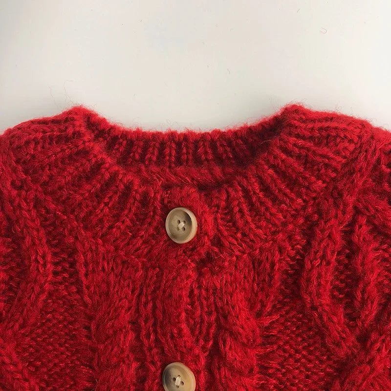 Red Cable Knit Cardigan