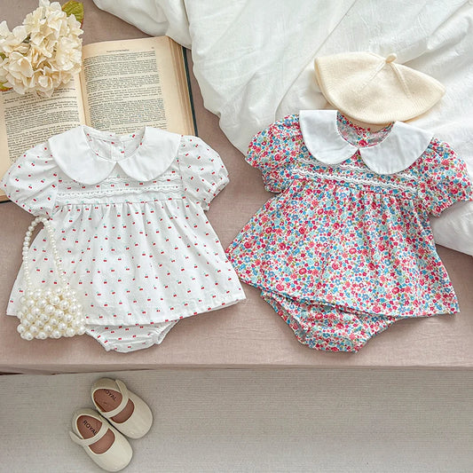 Floral Cherry Print Puff Sleeve Set