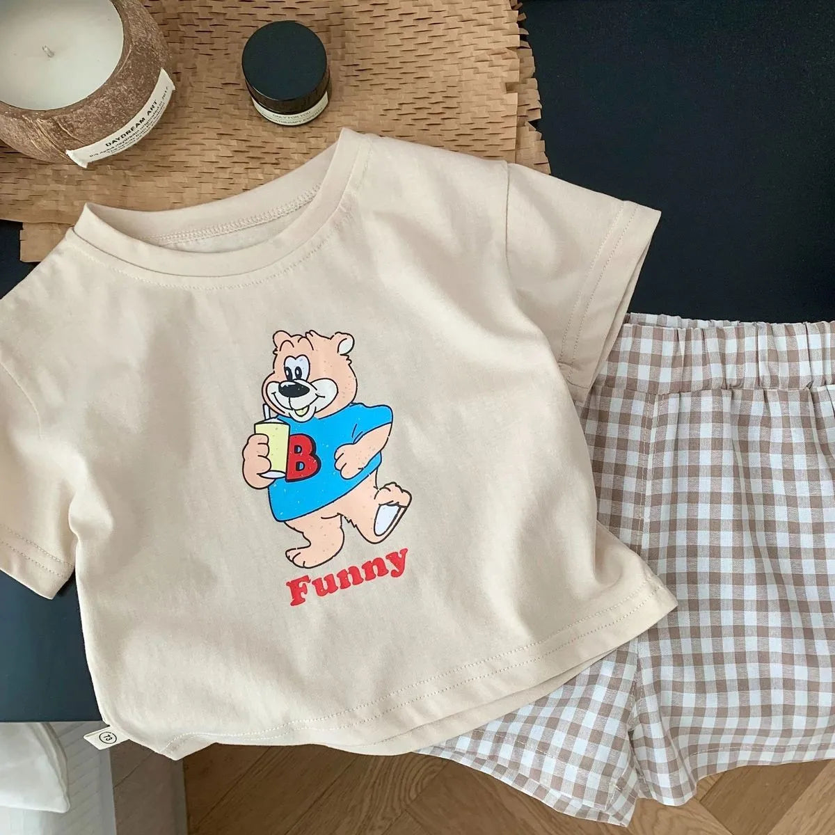 Cartoon Bear Plaid Set