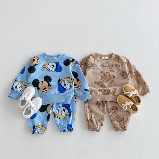 Printed Mickey and Lion Sweatshirt Set