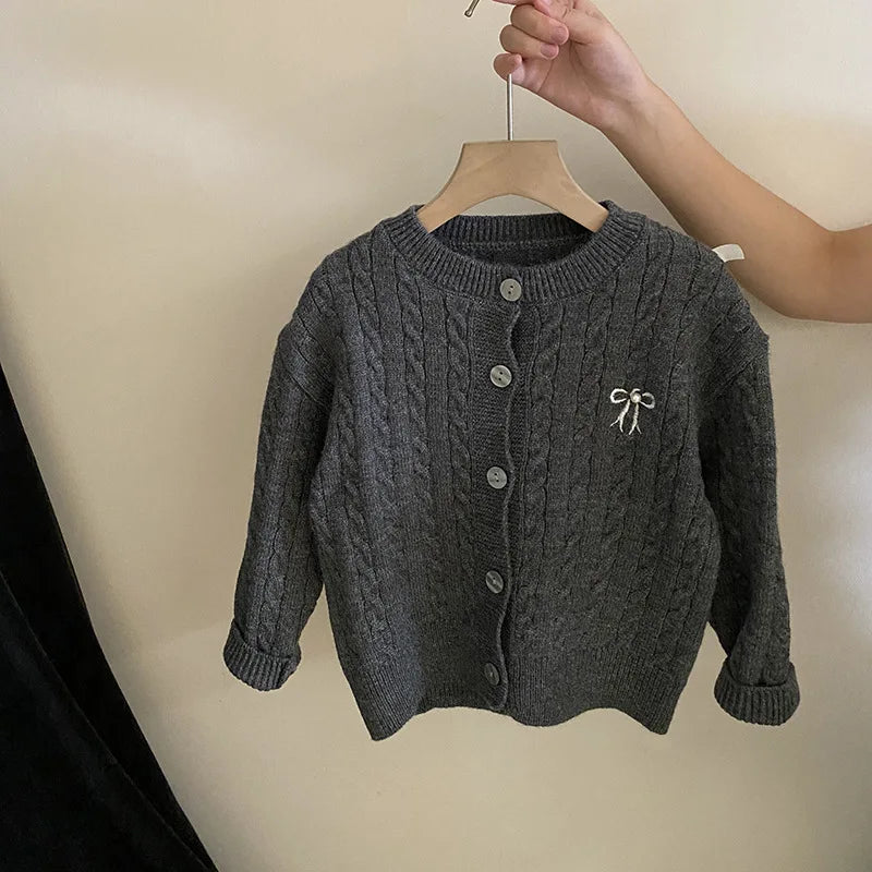 Girls Bow Knit Cardigan