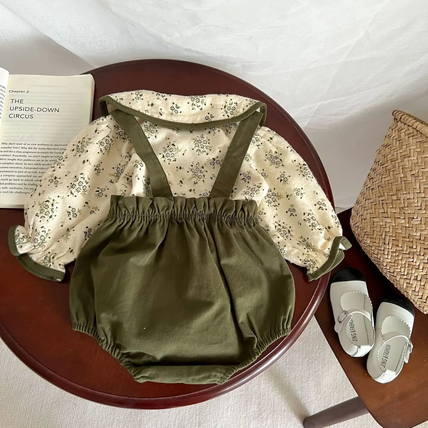 Forest Green Floral Blouse and Strap Bloomer Set