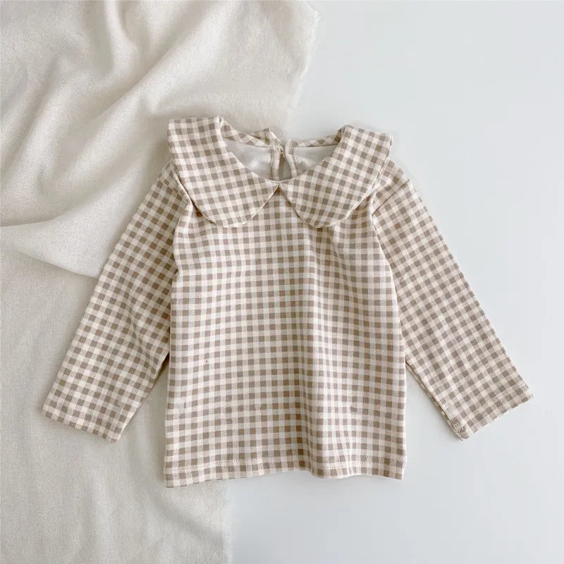 Plaid Floral Cotton Collar Shirt