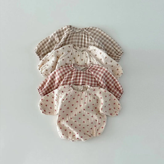Cotton Plaid Hearts Romper