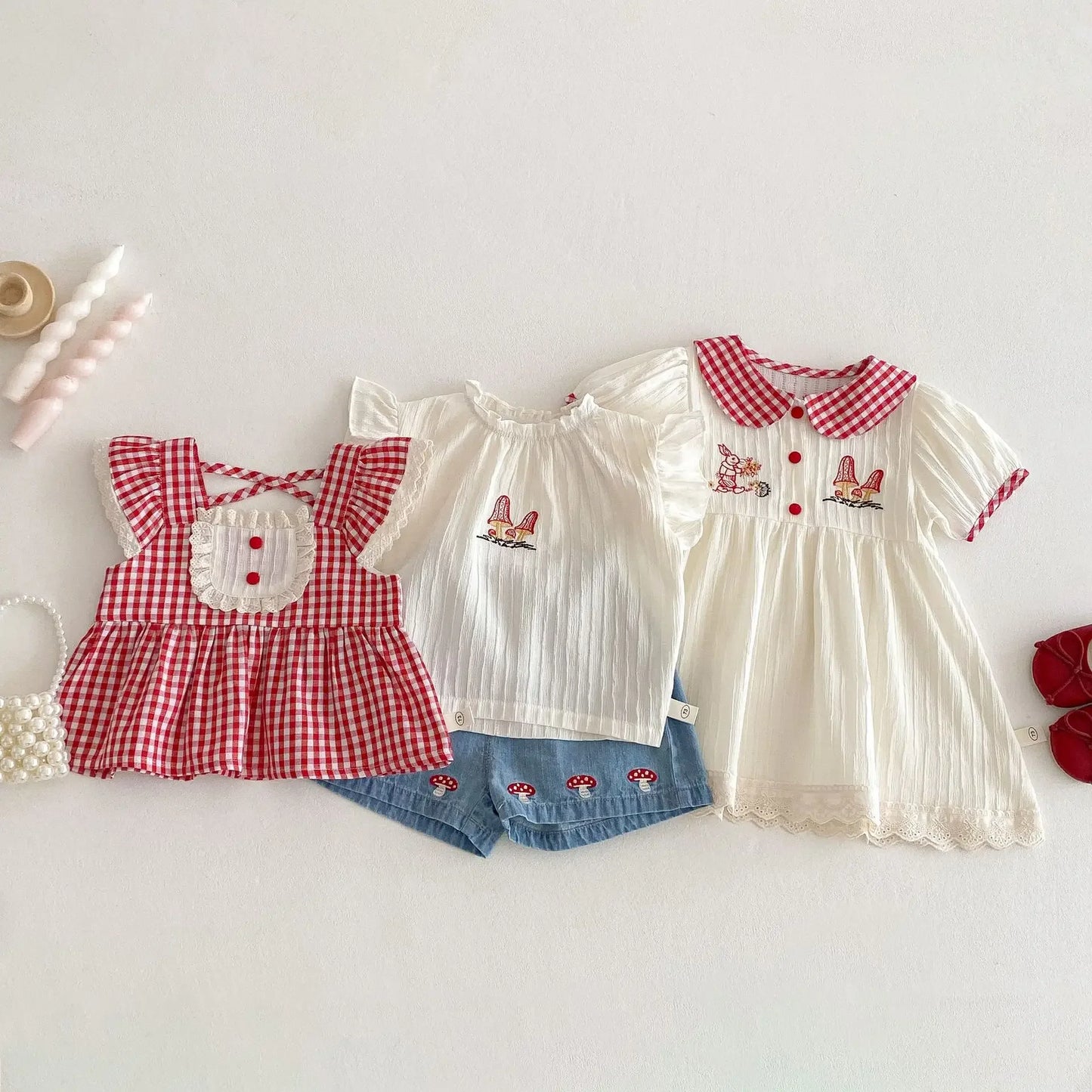 Plaid Baby Doll Collar Embroidery Dress