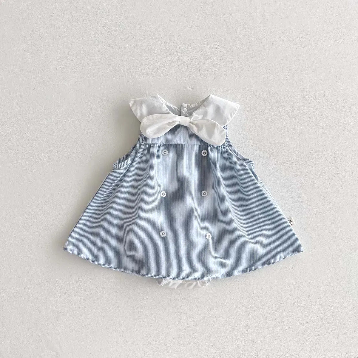 Navy Collar Bow Striped Dress
