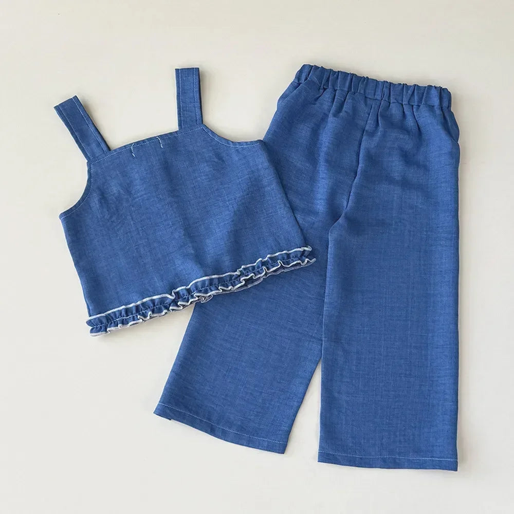 Imitation Denim Bow Print Set