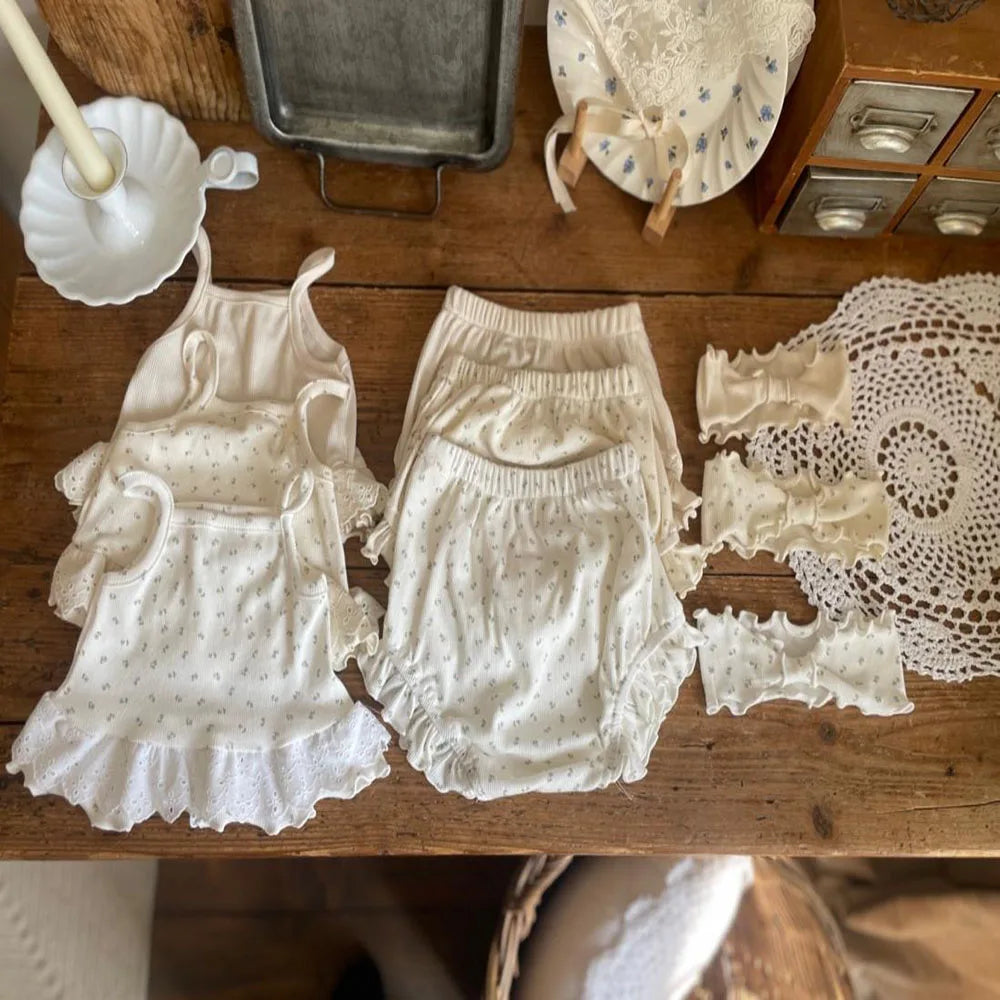 Thin Cotton Floral Ruffle Set