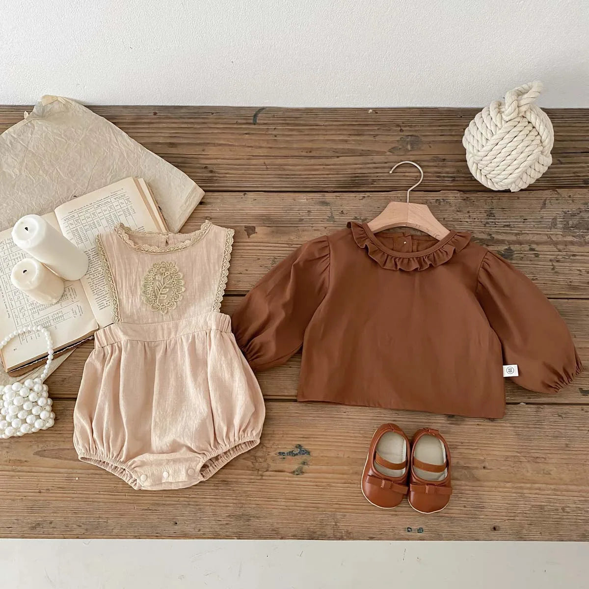 French Ruffle Lace Embroidery Blouse and Romper